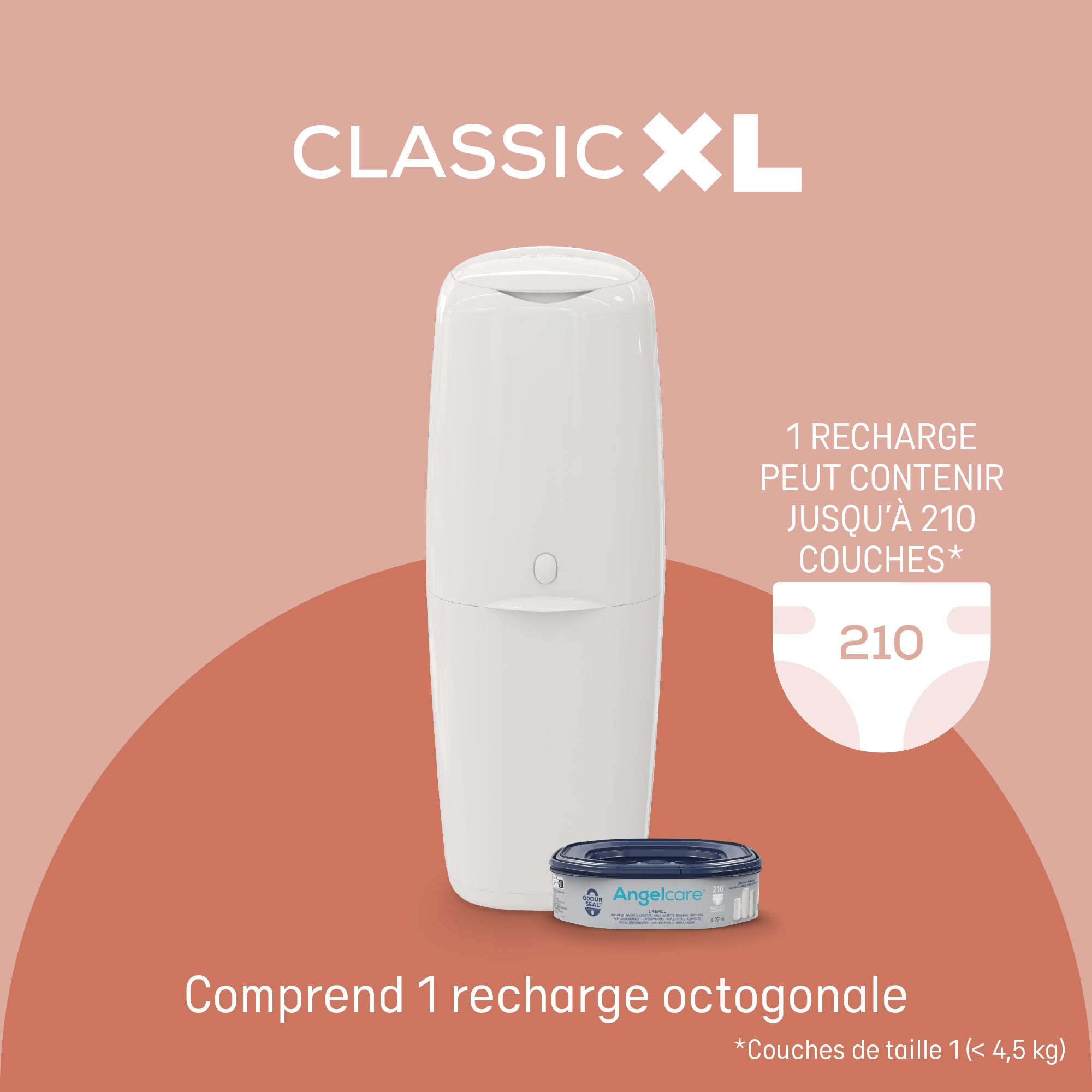 Poubelle à couches Angelcare® Classic XL avec recharge octogonale